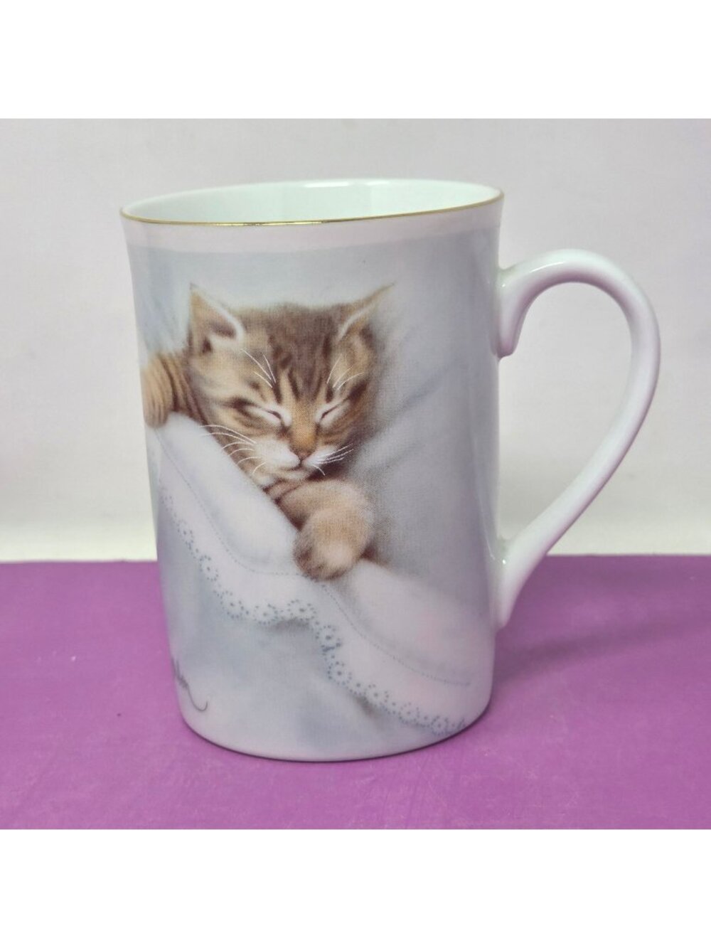 Otagiri Sleeping Kitten Mug By Harrison With Gold Trim Porcelain Coffee Tea Cup
